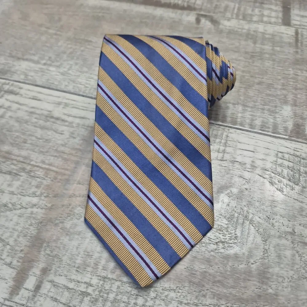 JOS A Bank Signature Collection Silk Striped Tie Blue Gold Made in Italy 3.5x60